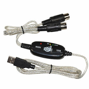 USB IN-OUT MIDI Cable Converter PC to Music Keyboard Adapter Cord